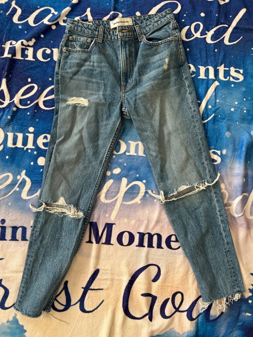 Reformation Distressed Blue Skinny Jeans